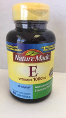 Nature Made dl-Alpha Vitamin E 1000 IU softgels bottle supports cellular antioxidant protection.