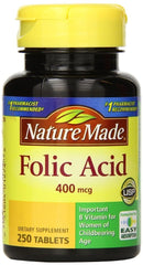 Nature Made Folic Acid 400 mcg tablets in a bottle for daily nutrient support.
