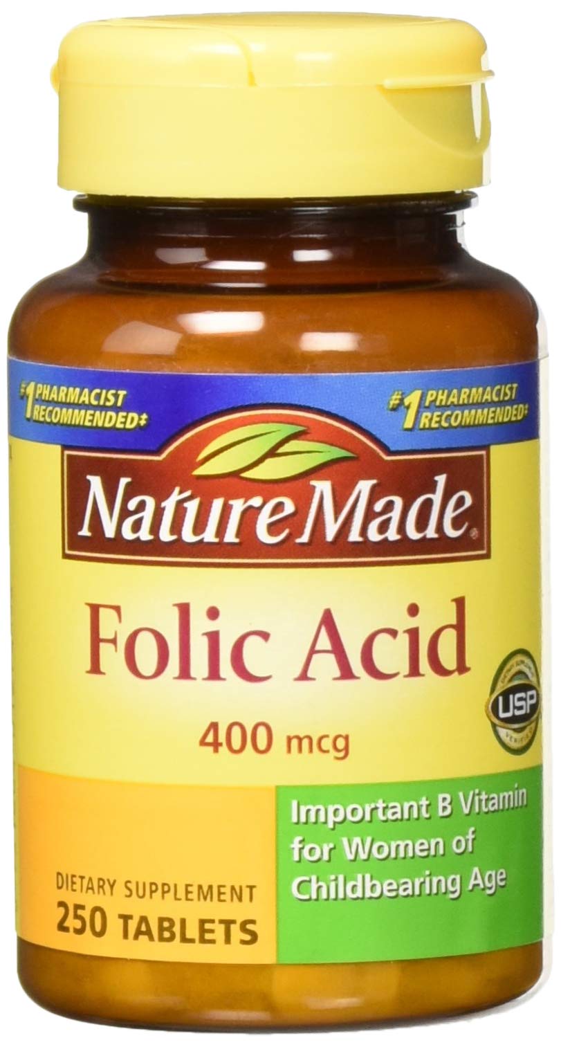 Nature Made Folic Acid 400 mcg tablets bottle closeup for daily supplementation