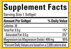 Nature Made High Potency Magnesium bottle label detail highlights 400 mg per softgel.
