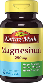 Nature Made Magnesium 250 mg bottle front with softgels for daily support