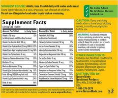 Nature Made Multi Complete bottle close-up, highlighting easy-to-swallow daily tablet