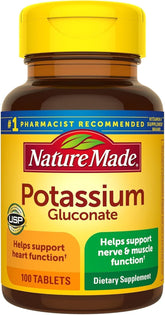 Nature Made Potassium Gluconate 550mg bottle front for daily electrolyte support.