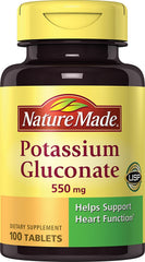 Nature Made Potassium Gluconate 550 mg bottle front highlighting heart support potential.