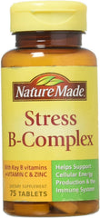 Nature Made Stress B Complex bottle highlighting immune support and daily energy.