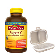 Nature Made Super C bottle beside pill organizer highlighting daily immune support.
