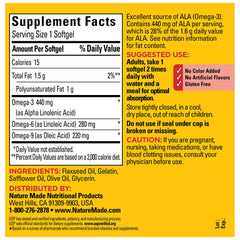 Nature Made Triple Omega 3-6-9 softgels pour showing easy-to-swallow capsules.