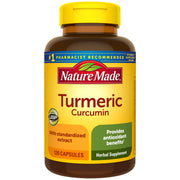 Nature Made Turmeric Curcumin 500 mg, botella con cápsulas para uso diario.