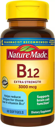 Nature Made Vitamin B-12 Softgels bottle front; 3000 mcg, energy support
