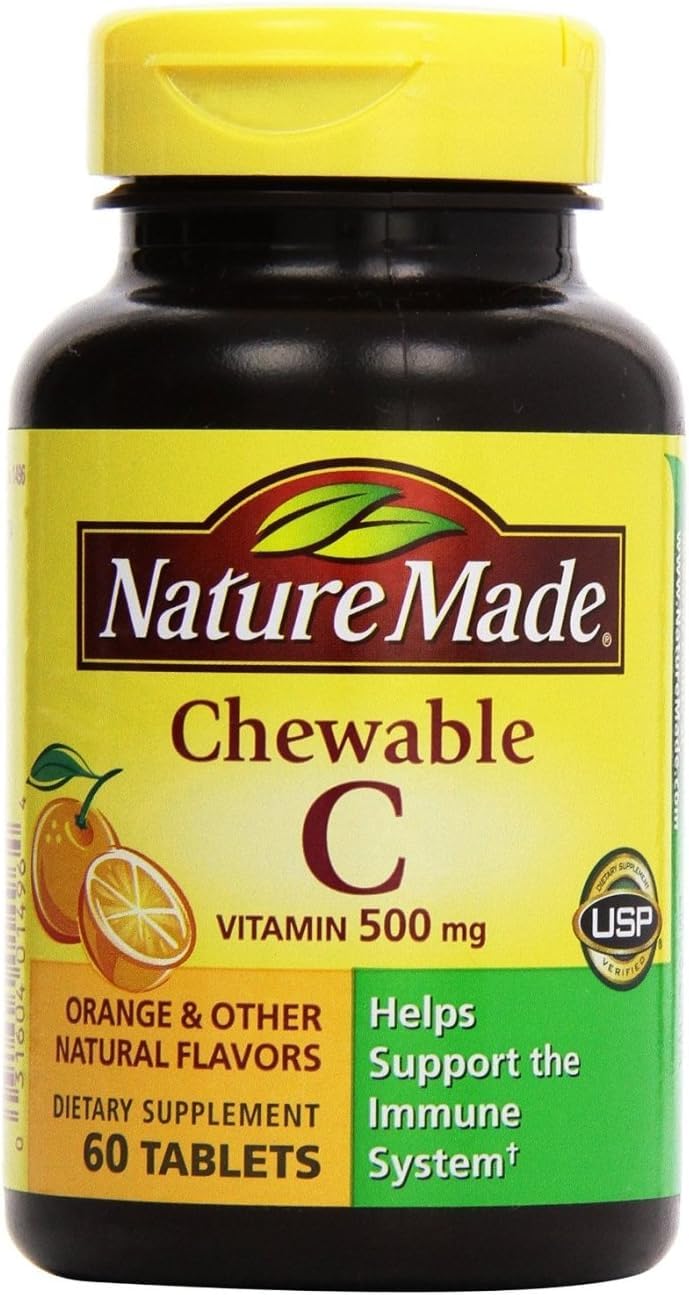 Nature Made Vitamin C 500 mg chewable tablets in twin pack with orange flavor for daily immune support