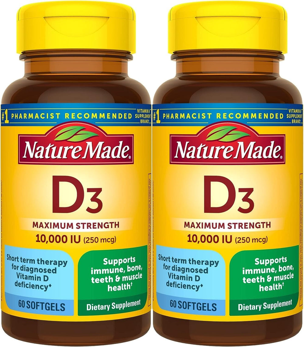 Nature Made Vitamin D3 10000 IU bottle front view for bone and immune support