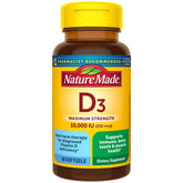 Nature Made Vitamin D3 10000 IU softgels bottle supports bone and immune health