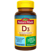 Nature Made Vitamin D3 10000 IU softgels bottle supports bone and immune health
