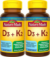 Nature Made Vitamin D3 K2 softgels bottle for bone support and immune health.