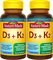 Nature Made Vitamin D3 K2 softgels bottle for bone support and immune health.