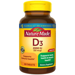 Nature Made Vitamin D3 tablet close-up emphasizing immune support potential