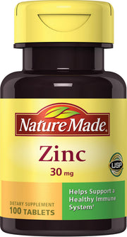 Nature Made Zinc 30mg bottle; daily wellness use