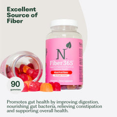 Nature M.D. Fiber 365 bottle showing mixed fruit flavor profile.