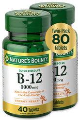 Nature's Bounty Vitamin B12 quick-dissolve under the tongue for fast energy support.