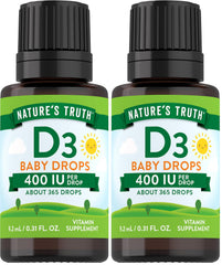 Nature's Truth Vitamin D Drops for infants bottle showing 400 IU per drop for daily use