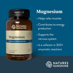 Nature's Sunshine Magnesium tablets with peppermint and kelp, highlighting natural ingredients