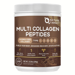 Nature Target Chocolate Multi Collagen Powder jar supports skin hydration and joint comfort.