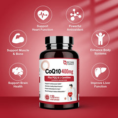 Nature Target CoQ10 400mg label with BioPerine for improved absorption