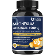 Nature Target Magnesium Glycinate 1000mg bottle for daily high-absorption support.