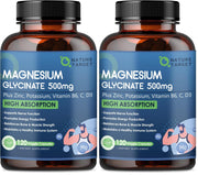 Nature Target Magnesium Glycinate 500mg bottle highlights high-potency capsules for daily use.