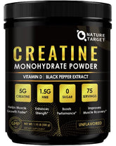 Nature Target micronized creatine bottle close-up showing premium training support