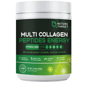 Nature Target Multi-Collagen-Powder bottle promotes smoother skin and energized days.