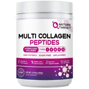 Nature Target multi-collagen powder bottle showing premium skin, hair, and joint support blend