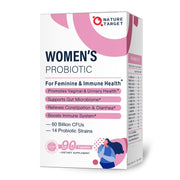 Nature Target Probiotics for Women bottle on table promoting gut balance.