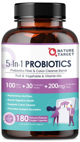 Nature Target Probiotics bottle showing capsules for gut support and daily wellness