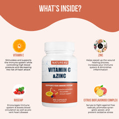 Nature4U Vitamin C label close-up highlights citrus bioflavonoids and organic ingredients.