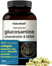 NatureBell advanced glucosamine-chondroitin-msm bottle for daily joint support.