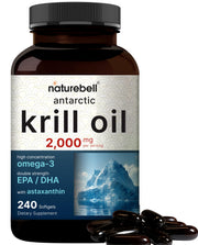 NatureBell Antarctic Krill Oil bottle image shows convenient daily omega-3 support.