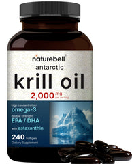 NatureBell Antarctic Krill Oil bottle image shows convenient daily omega-3 support.
