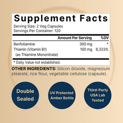 NatureBell Benfotiamine capsules closeup showing veggie capsules for plant-based wellness.