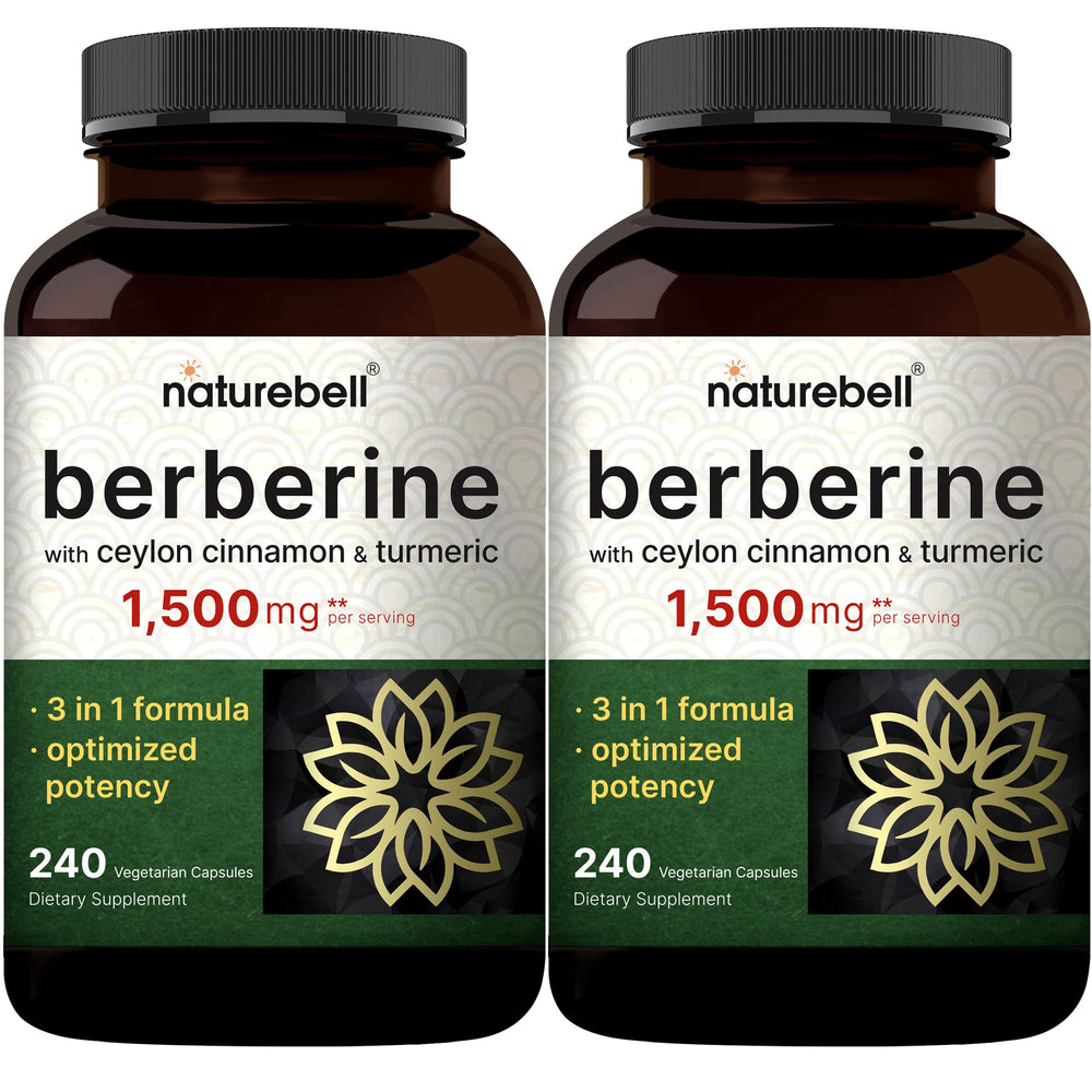 NatureBell Berberine bottle front shows the product name and clean label for daily wellness.
