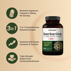NatureBell Berberine capsules closeup, vegan and non-GMO for clean choice