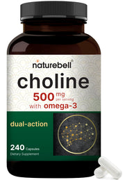 NatureBell choline omega-3 capsules high potency for brain and heart health.