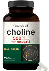 NatureBell choline omega-3 capsules high potency for brain and heart health.