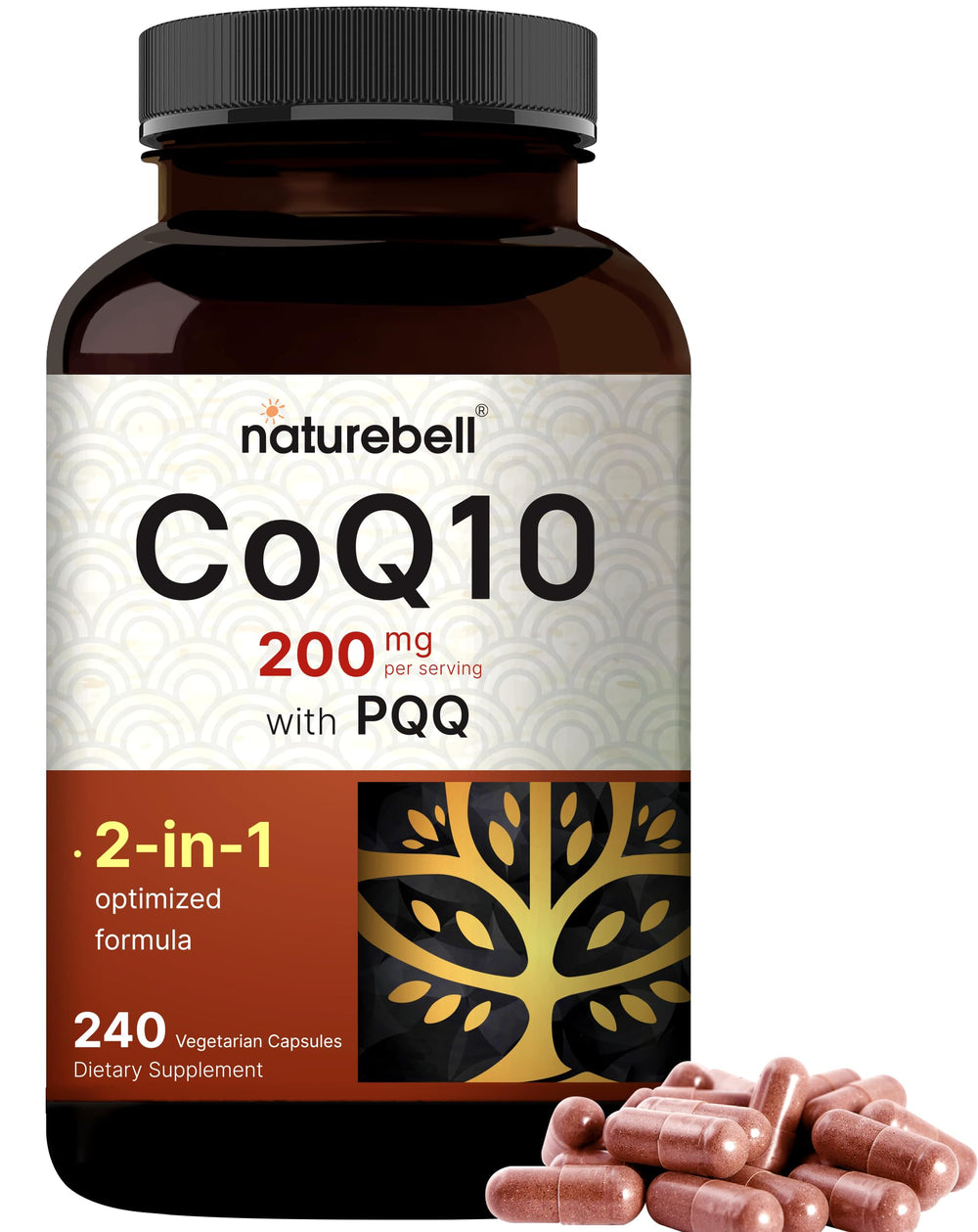 NatureBell CoQ10 with PQQ bottle close-up for steady energy support