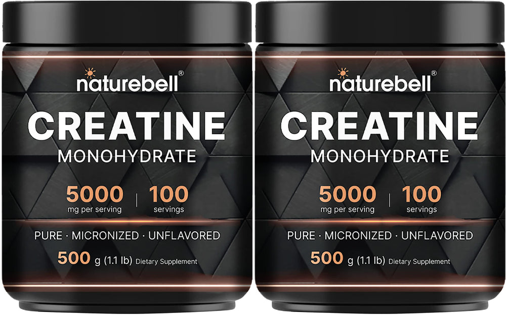 NatureBell creatine monohydrate bottle showing convenient 2-pack packaging for daily use