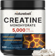 NatureBell Creatine Monohydrate capsules bottle for convenient pre-workout fueling.