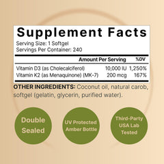 NatureBell D3 K2 softgels with coconut oil provide enhanced absorption and sun vitamin benefits.
