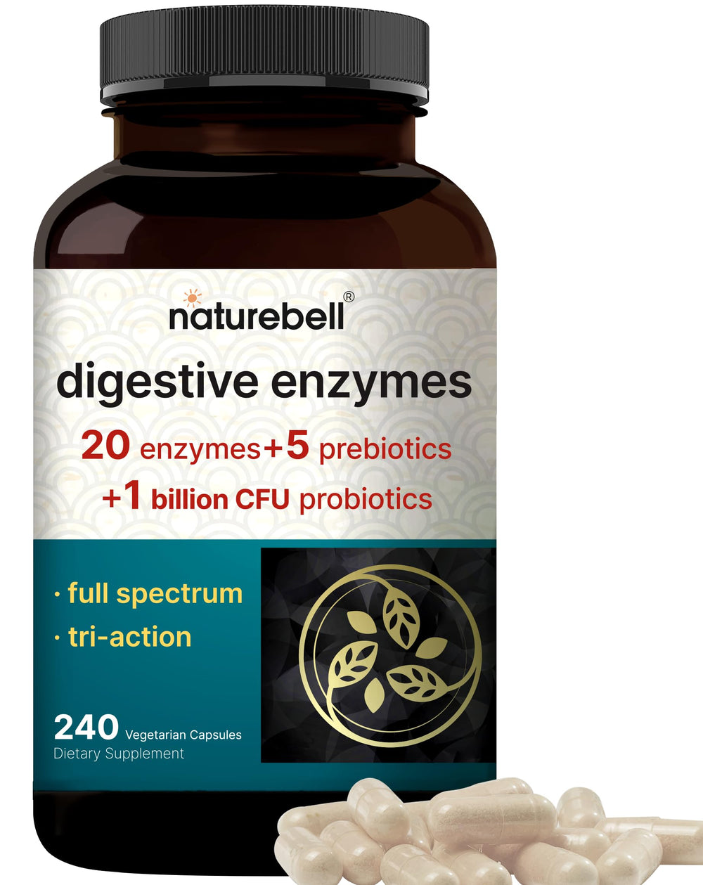 NatureBell digestive enzymes bottle for daily gut support routine.