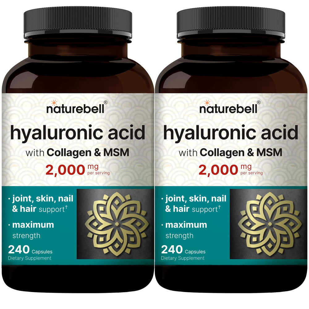 NatureBell hyaluronic acid bottle promotes daily skin hydration.