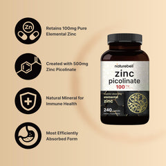 NatureBell immune-support packaging shows third party lab tested zinc picolinate for purity